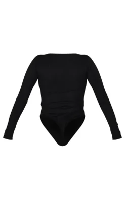 Shape Black Rib Long Sleeve Square Neck Bodysuit