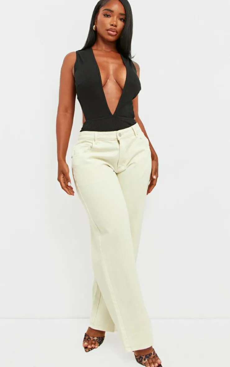 Shape Rib Plunge Front Open Back Bodysuit-PrettyLittleThing New