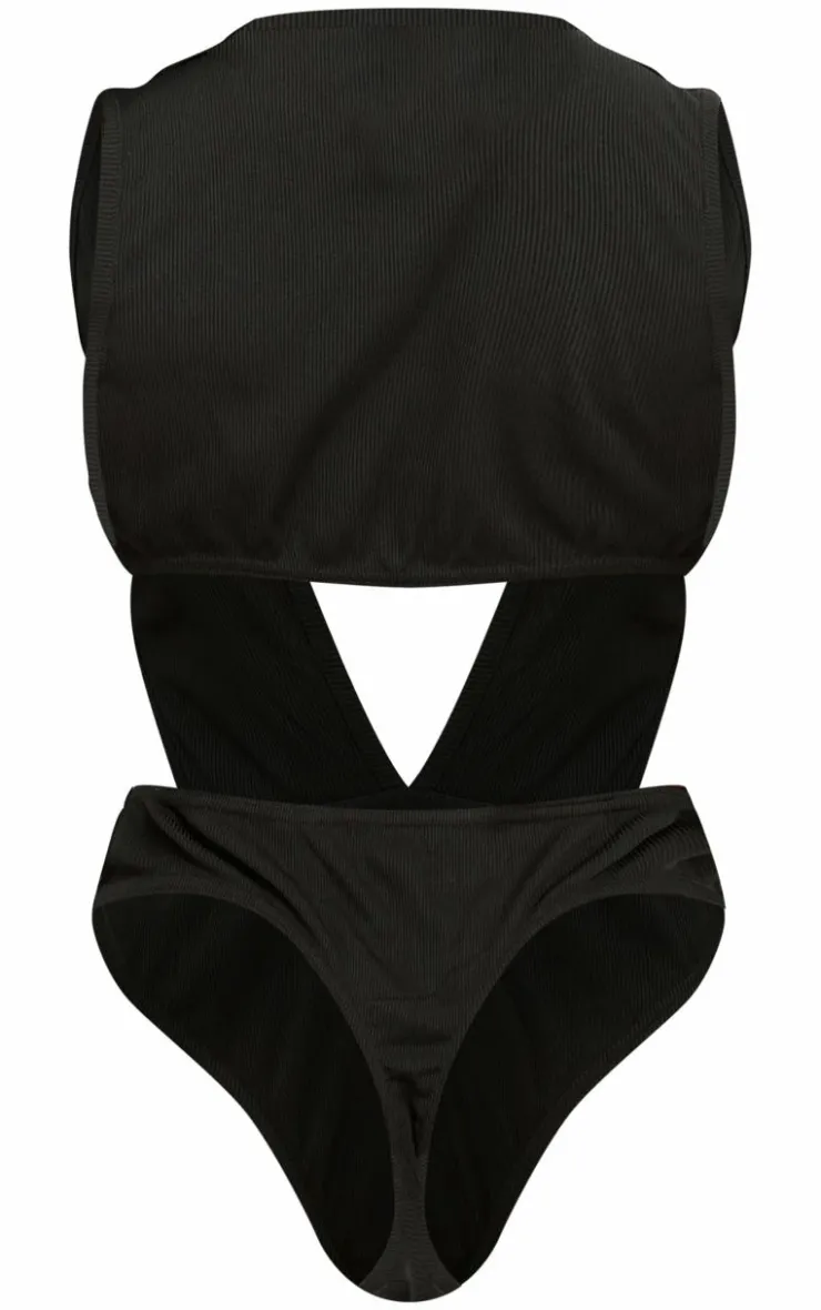Shape Rib Plunge Front Open Back Bodysuit-PrettyLittleThing New