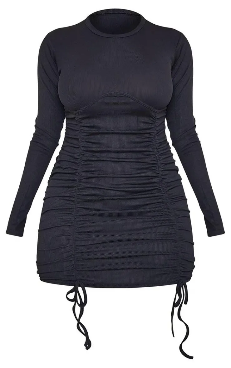Shape Rib Underbust Long Sleeve Ruched Bodycon Dress-PrettyLittleThing Clearance