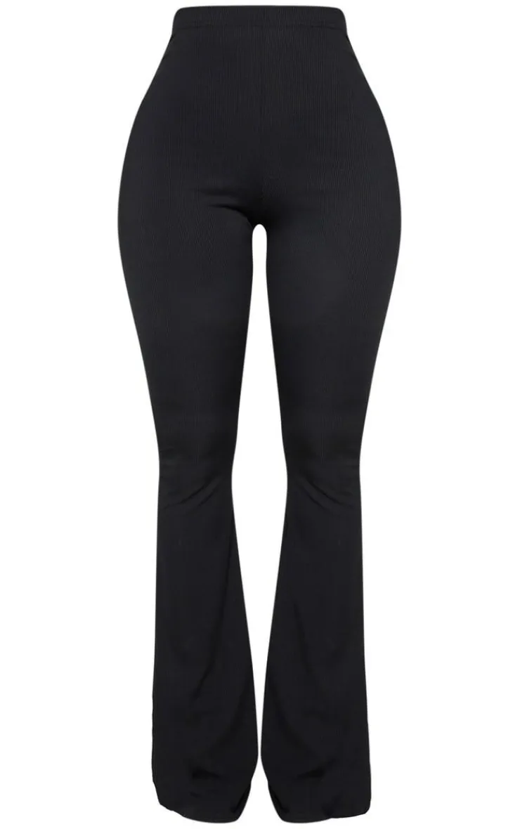 Hot PrettyLittleThing Shape Ribbed Flared Pants Black