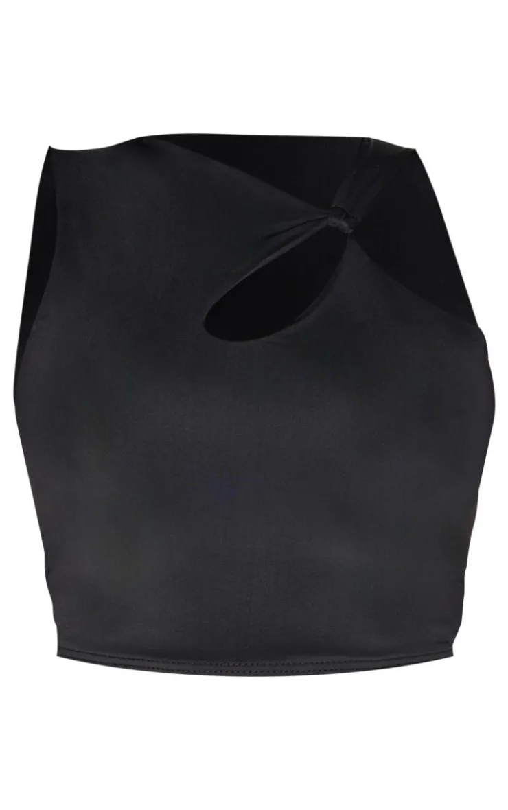 Hot PrettyLittleThing Shape Sculpt Twist Shoulder Crop Top Black