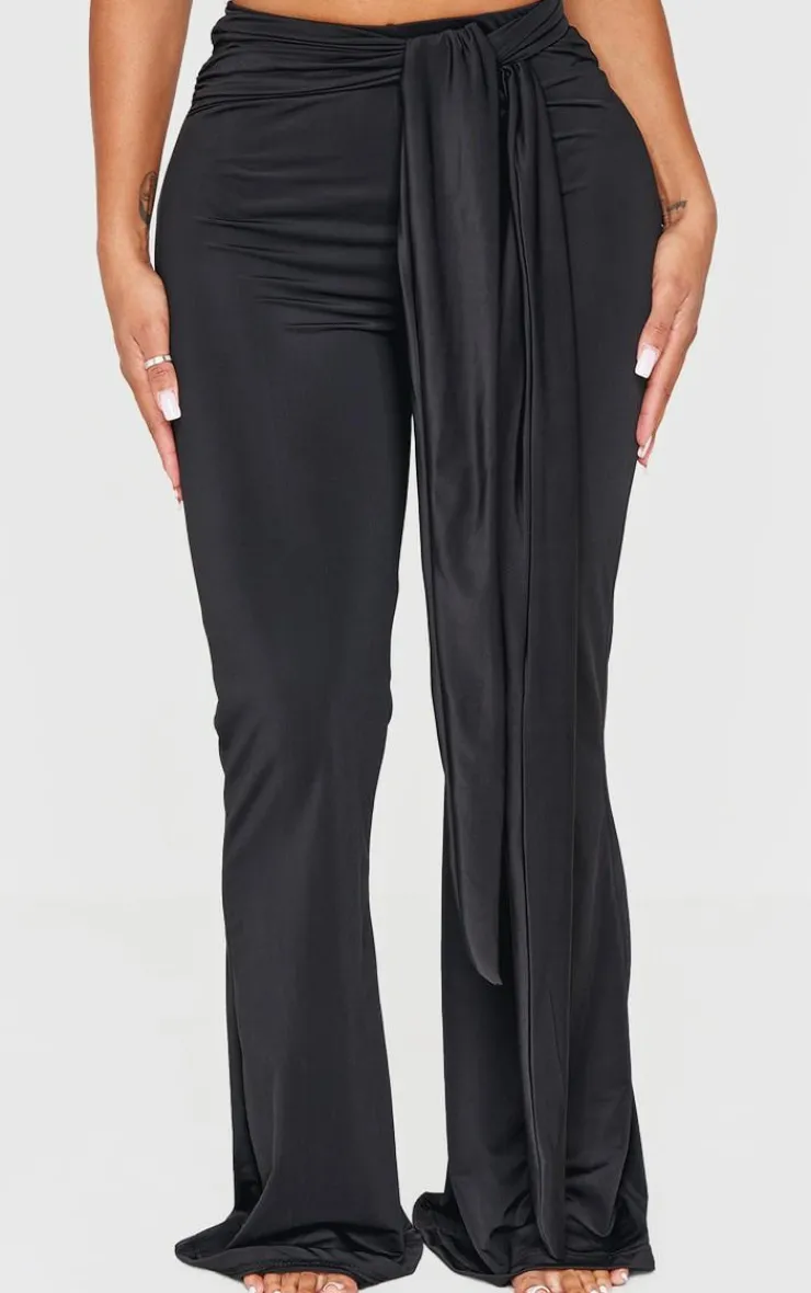 Hot PrettyLittleThing Shape Sculpt Wrap Waist Flared Pants Black