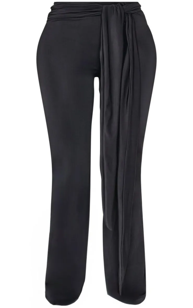 Hot PrettyLittleThing Shape Sculpt Wrap Waist Flared Pants Black
