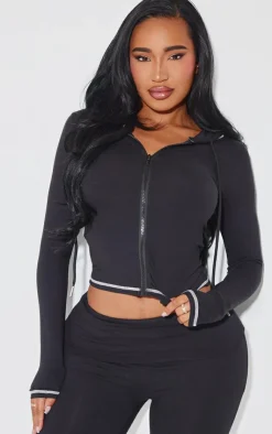 Outlet PrettyLittleThing Shape Sculpted Contrast Stitch Zip Through Hoodie Black