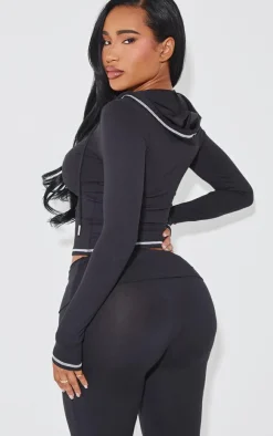 Outlet PrettyLittleThing Shape Sculpted Contrast Stitch Zip Through Hoodie Black