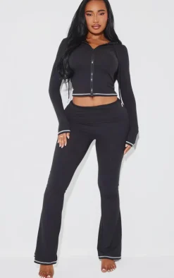 Outlet PrettyLittleThing Shape Sculpted Contrast Stitch Zip Through Hoodie Black