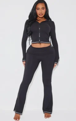 Clearance PrettyLittleThing Shape Sculpted Contrast Stitch Foldover Waist Flare Pants Black