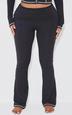 Clearance PrettyLittleThing Shape Sculpted Contrast Stitch Foldover Waist Flare Pants Black