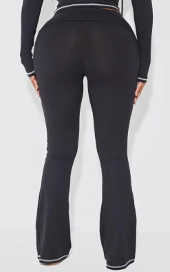 Clearance PrettyLittleThing Shape Sculpted Contrast Stitch Foldover Waist Flare Pants Black