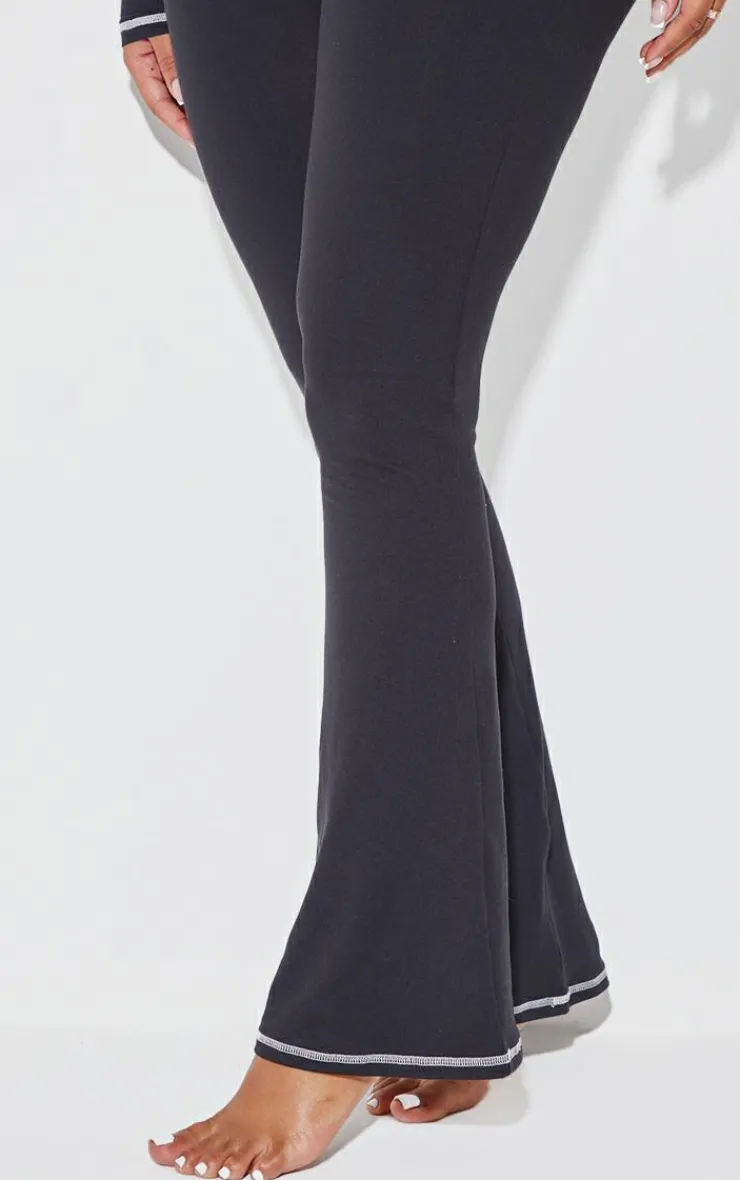 Clearance PrettyLittleThing Shape Sculpted Contrast Stitch Foldover Waist Flare Pants Black