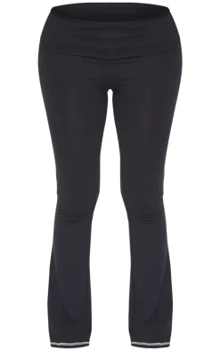 Clearance PrettyLittleThing Shape Sculpted Contrast Stitch Foldover Waist Flare Pants Black