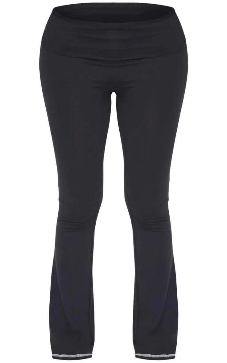 Clearance PrettyLittleThing Shape Sculpted Contrast Stitch Foldover Waist Flare Pants Black