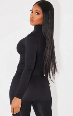 Clearance PrettyLittleThing Shape Sculpted High Neck Long Sleeve Top Black