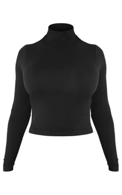 Clearance PrettyLittleThing Shape Sculpted High Neck Long Sleeve Top Black