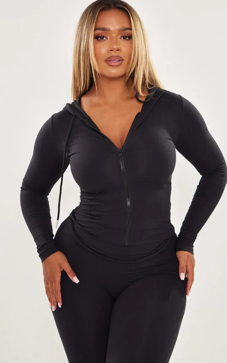 Outlet PrettyLittleThing Shape Sculpted Zip Through Hoodie Black