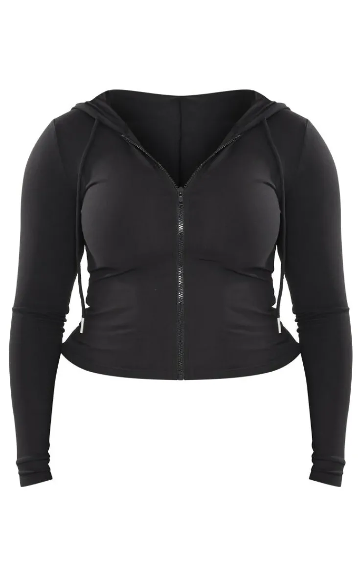 Outlet PrettyLittleThing Shape Sculpted Zip Through Hoodie Black