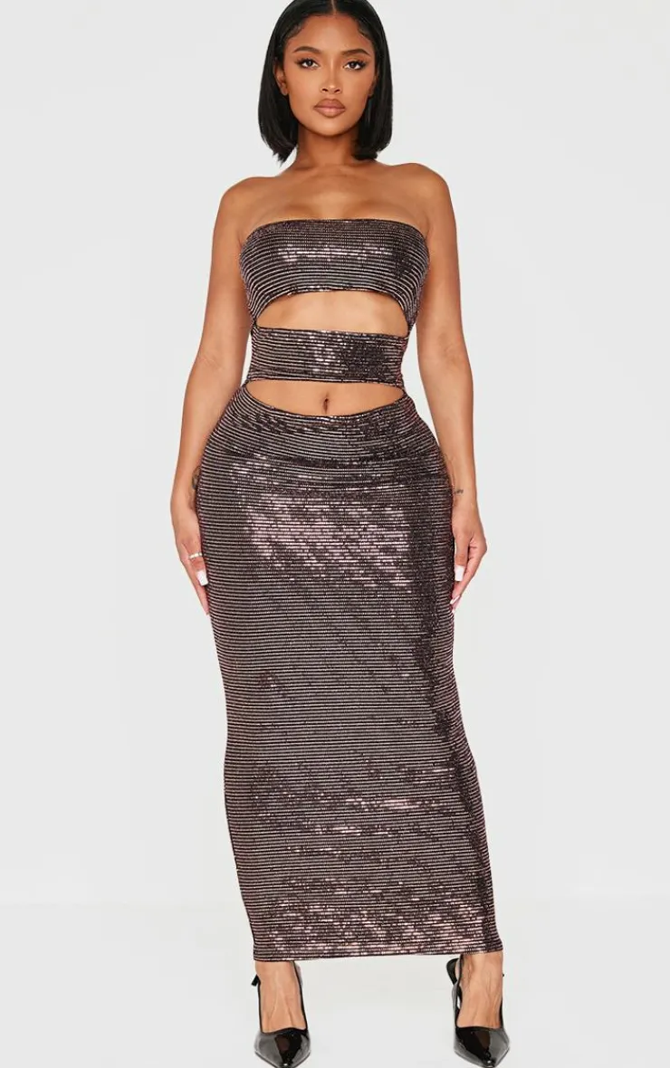 Shape Sequin Bandeau Slash Front Maxi Dress-PrettyLittleThing Clearance