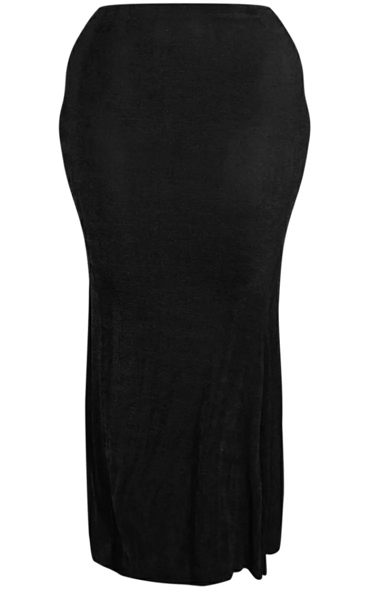 Outlet PrettyLittleThing Shape Slinky Acetate Low Rise Maxi Skirt Black