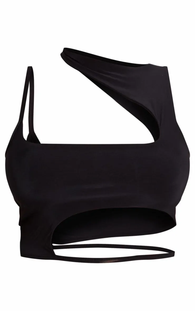 Online PrettyLittleThing Shape Slinky Asymmetric Hem Top Black
