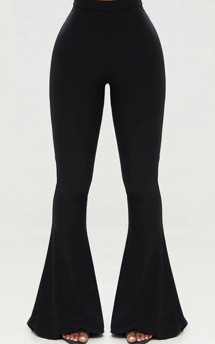Discount PrettyLittleThing Shape Slinky Flared Leg Pants Black