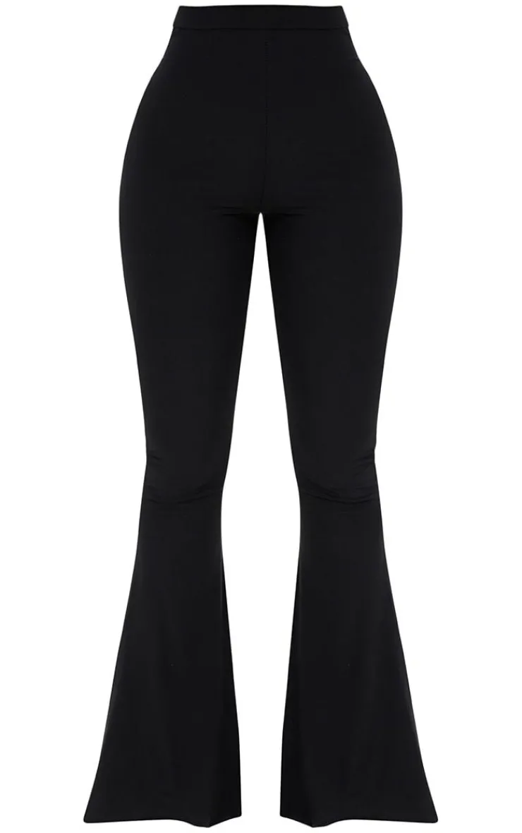 Discount PrettyLittleThing Shape Slinky Flared Leg Pants Black