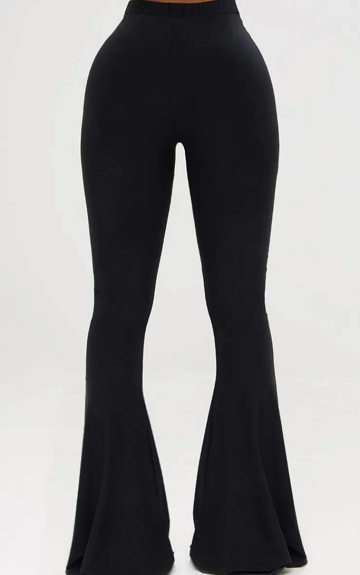 Discount PrettyLittleThing Shape Slinky Flared Leg Pants Black
