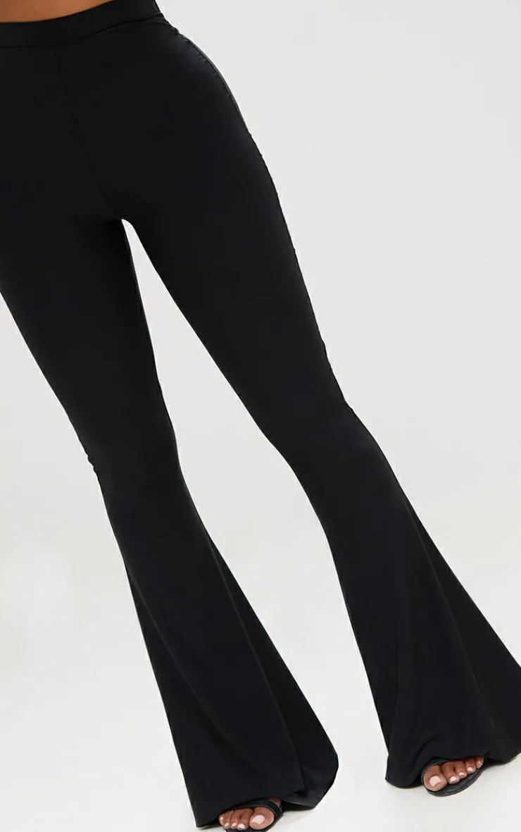 Discount PrettyLittleThing Shape Slinky Flared Leg Pants Black