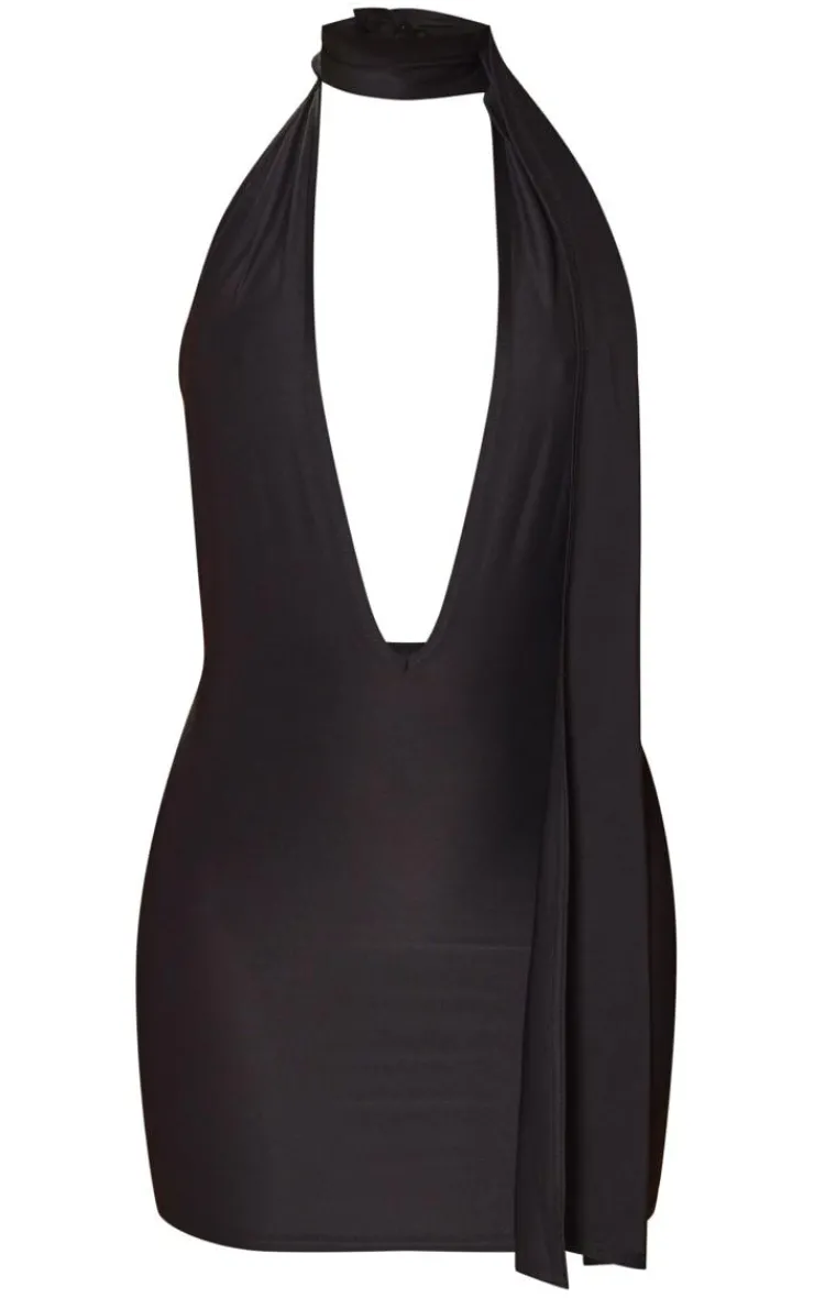 Shape Slinky High Neck Plunge Bodycon Dress-PrettyLittleThing