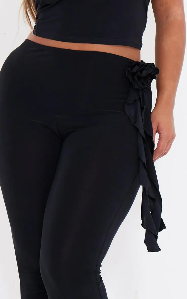 New PrettyLittleThing Shape Slinky Rose High Waist Flare Pants Black