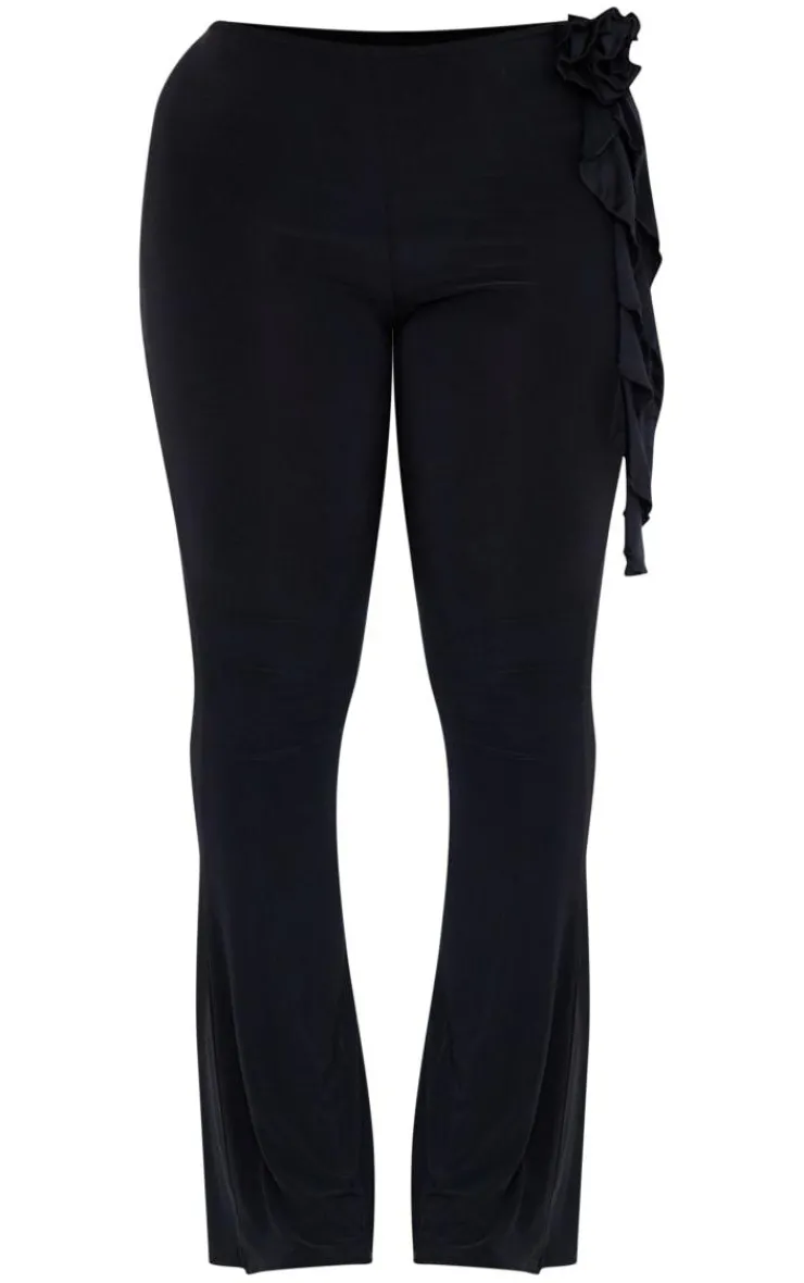 New PrettyLittleThing Shape Slinky Rose High Waist Flare Pants Black