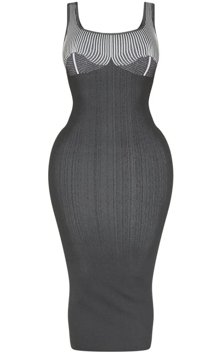 Shape Snatched Rib Contrast Midi Dress-PrettyLittleThing
