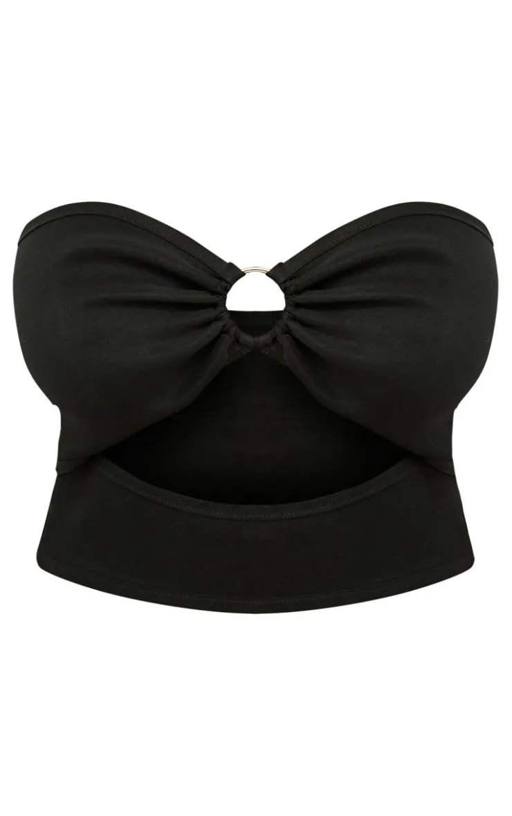 Online PrettyLittleThing Shape Stretch Woven Ring Front Bandeau Top Black