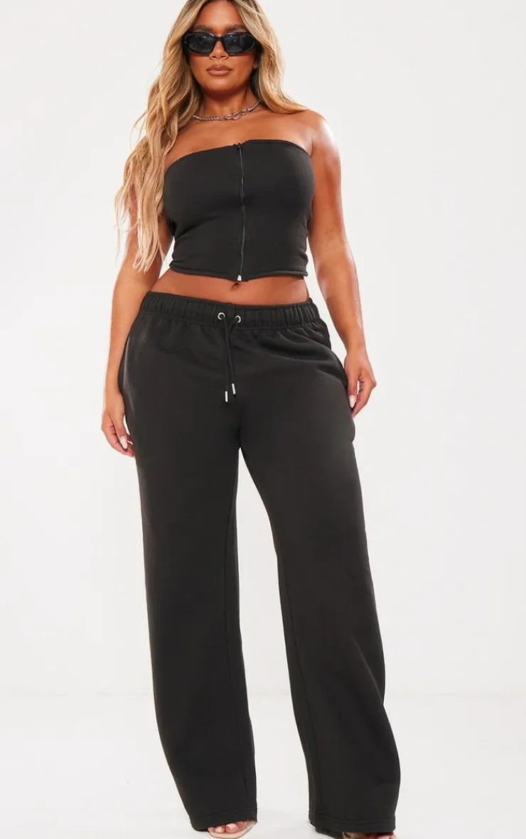 New PrettyLittleThing Shape Sweat Drawstring Waist Wide Leg Sweatpants Black
