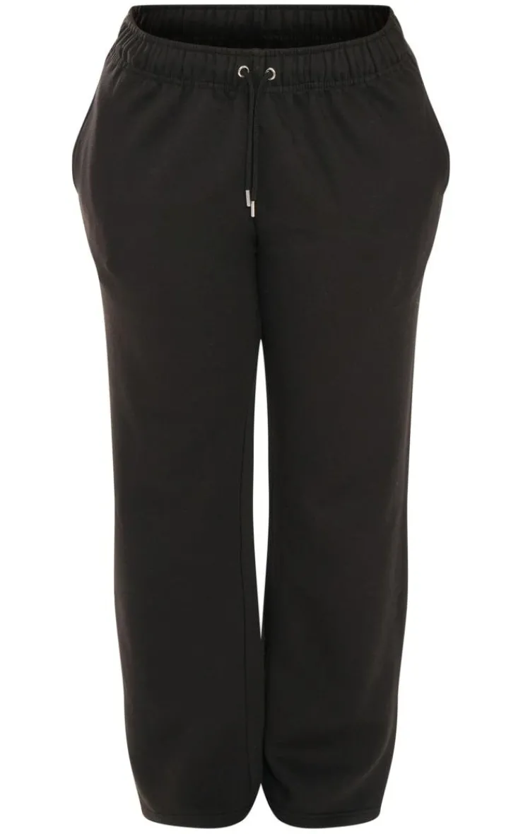 New PrettyLittleThing Shape Sweat Drawstring Waist Wide Leg Sweatpants Black