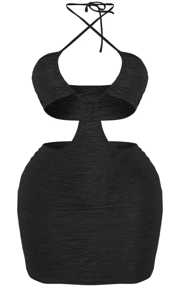 Shape Textured Cross Over Halter Neck Cut Out Bodycon Dress-PrettyLittleThing Outlet