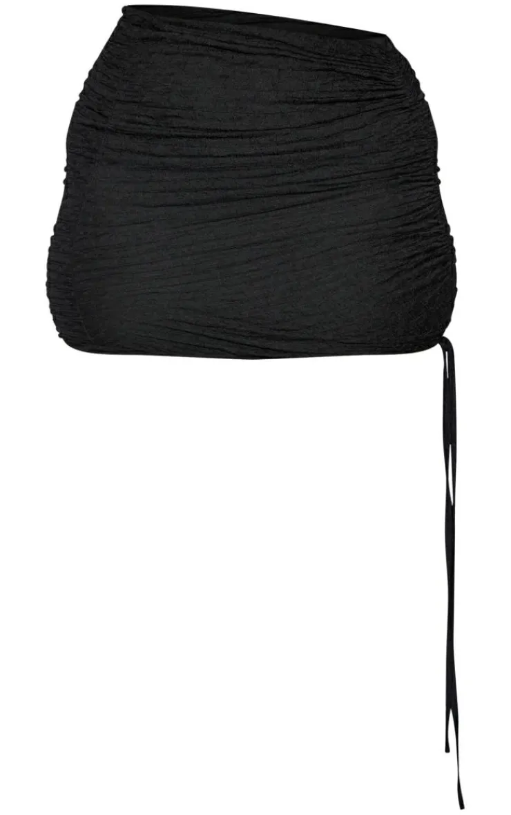 Hot PrettyLittleThing Shape Textured Ruched Side Bodycon Skirt Black