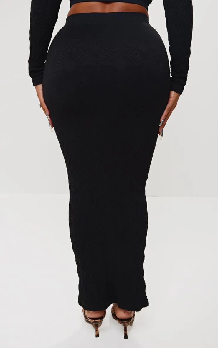 Discount PrettyLittleThing Shape Textured Seamless Maxi Skirt Black