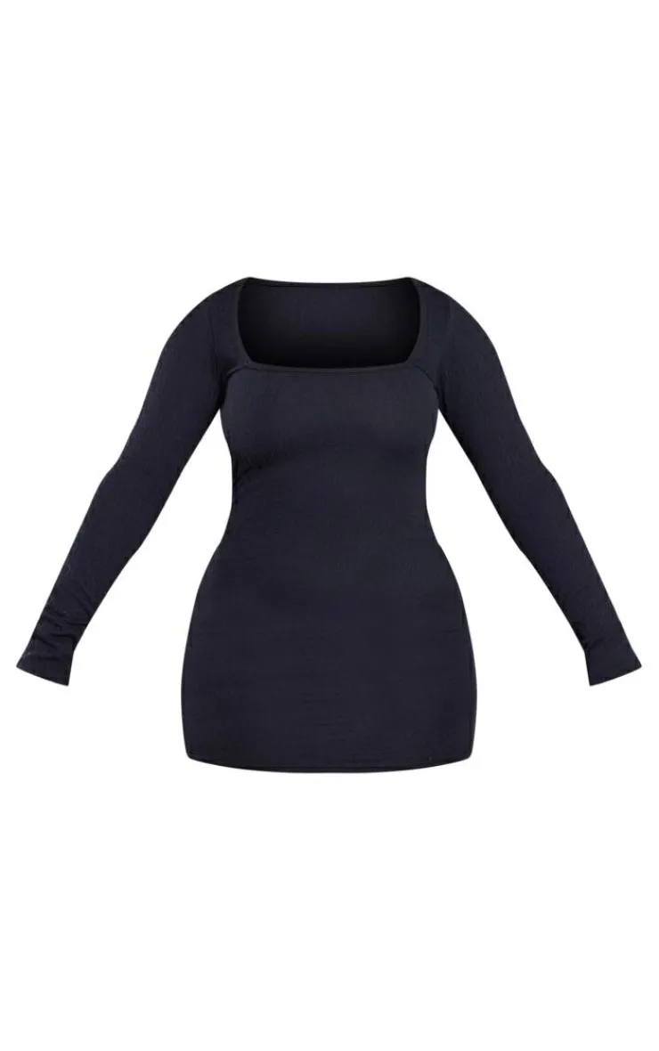 Shape Textured Square Neck Long Sleeve Bodycon Dress-PrettyLittleThing Outlet