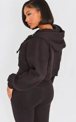 Clearance PrettyLittleThing Shape Zip Front Long Sleeve Cropped Hoodie Black
