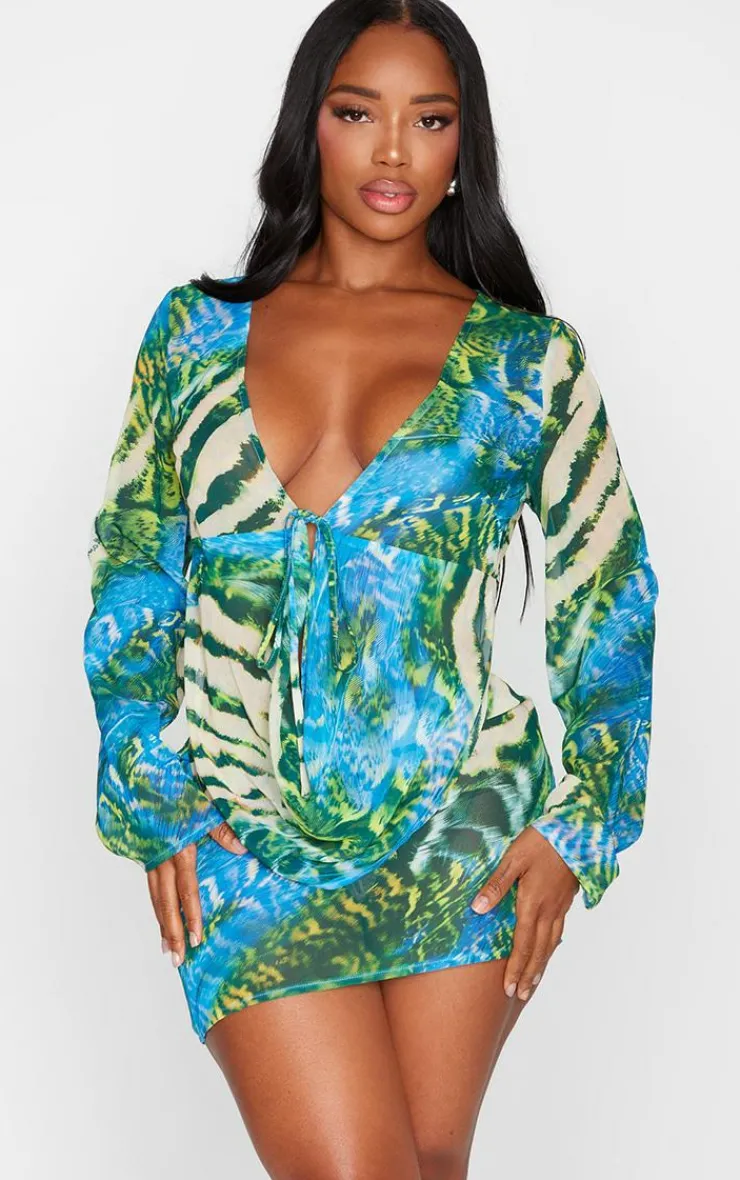 New PrettyLittleThing Shape Chiffon Zebra Printed Mini Skirt Blue