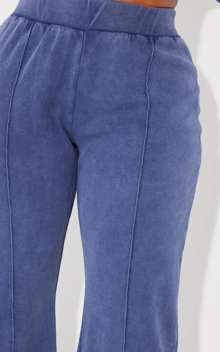 Online PrettyLittleThing Shape Soft Rib Pocket Bum Flare Pants Blue