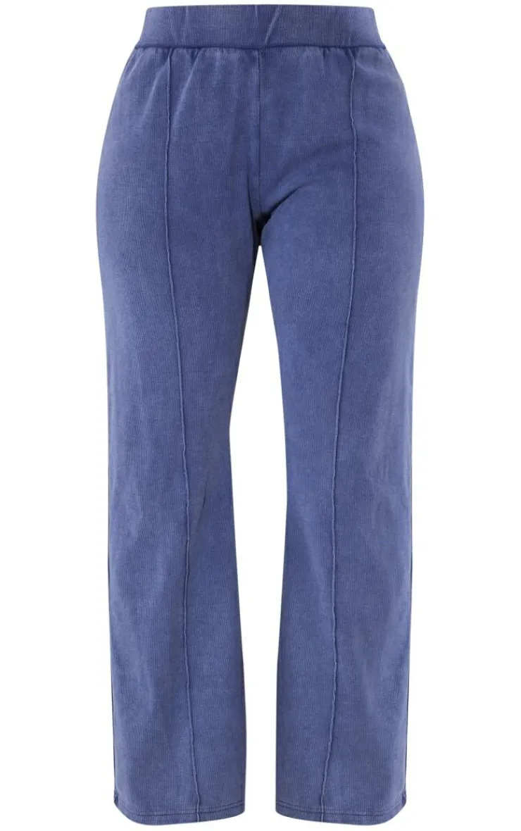 Online PrettyLittleThing Shape Soft Rib Pocket Bum Flare Pants Blue