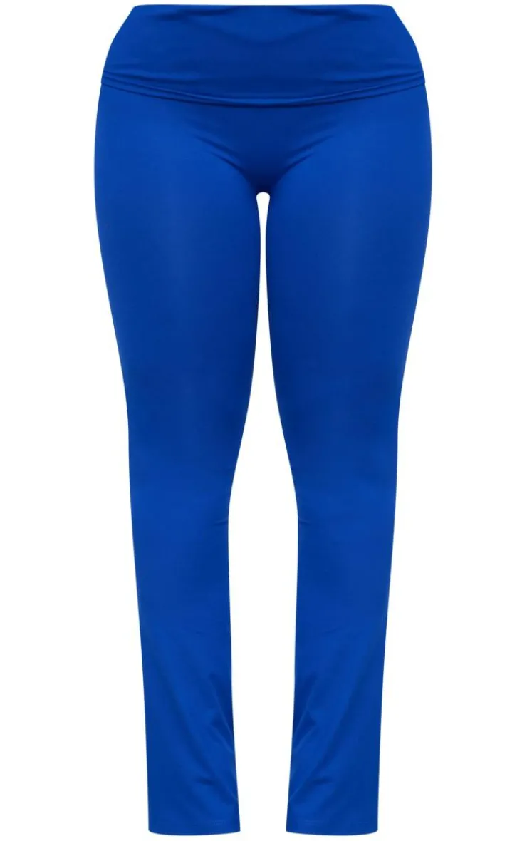 Hot PrettyLittleThing Shape Soft Sculpted Foldover Waist Flare Pants Blue