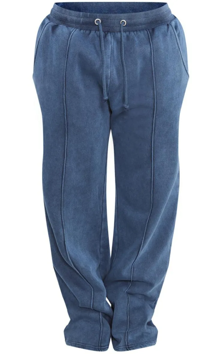 Discount PrettyLittleThing Shape Sweat Seam Detail Wide Leg Sweatpants Blue