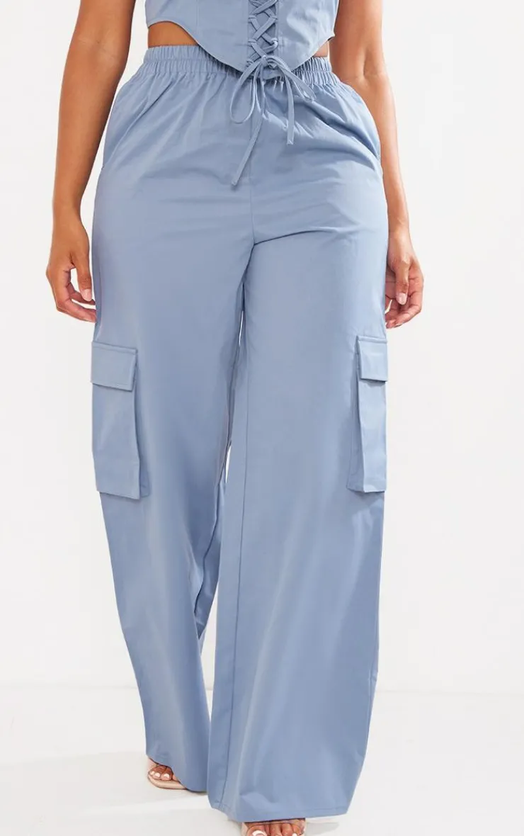 New PrettyLittleThing Shape Twill Elasticated Waist Wide Leg Cargo's Blue