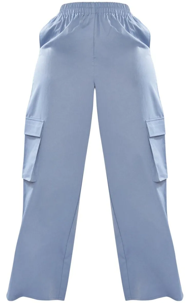 New PrettyLittleThing Shape Twill Elasticated Waist Wide Leg Cargo's Blue