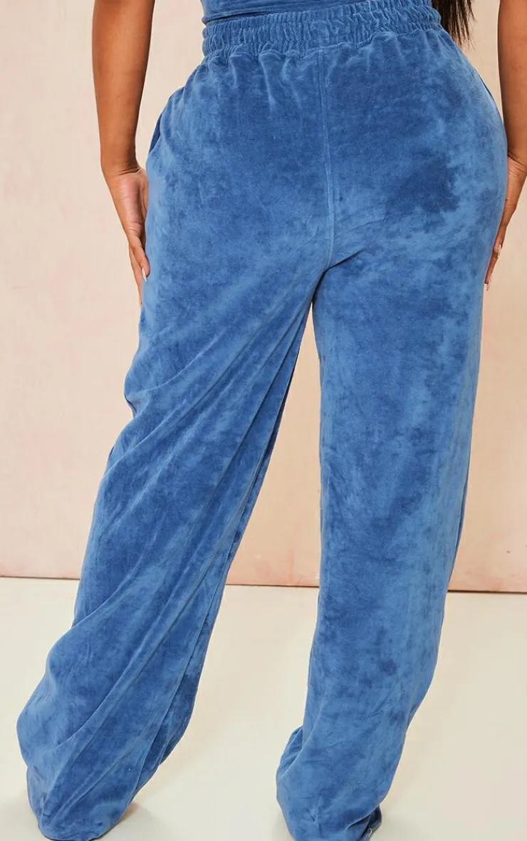 New PrettyLittleThing Shape Velour Wide Leg Sweatpants Blue