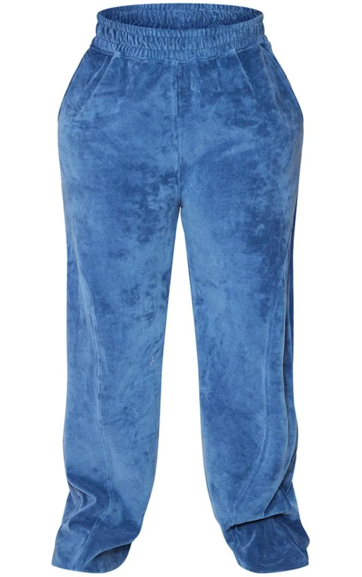 New PrettyLittleThing Shape Velour Wide Leg Sweatpants Blue