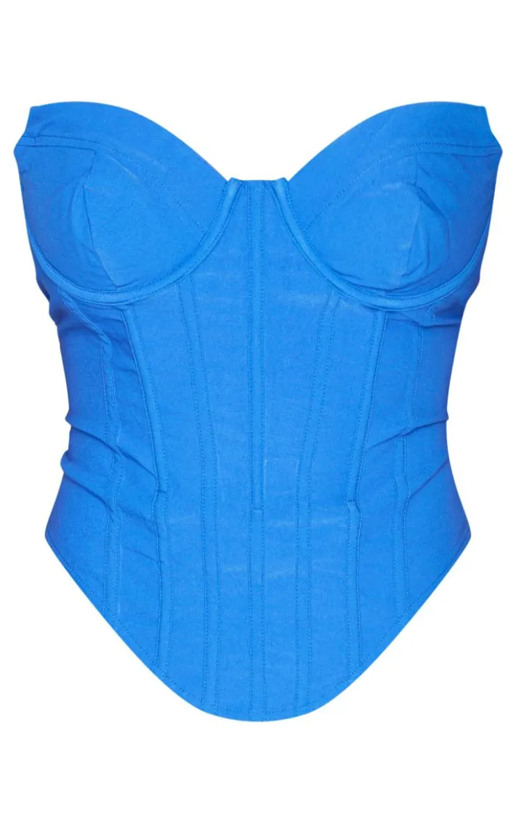 New PrettyLittleThing Shape Woven Bandeau Corset Blue